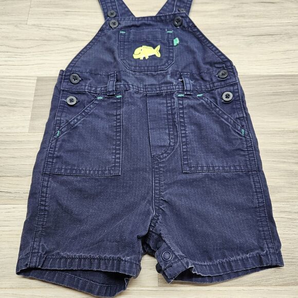 CARTER'S Baby Boy Blue Fish Cotton Overall Shorts Size 12 Months - Picture 2 of 4